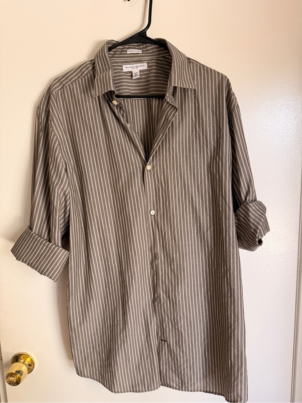 Banana Republic Taupe and White Striped Button-Down Shirt